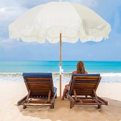 Travel-Friendly Fringed Beach Sun Parasol with Cotton Tassels and All-in-1 Function