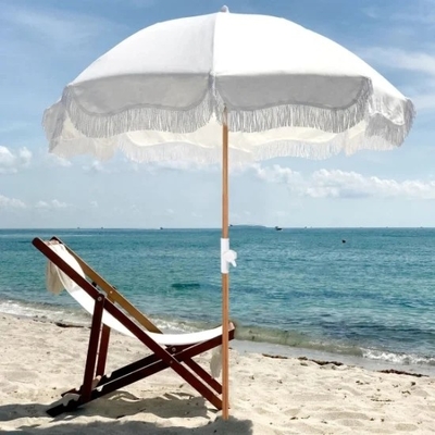 Travel-Friendly Fringed Beach Sun Parasol with Cotton Tassels and All-in-1 Function