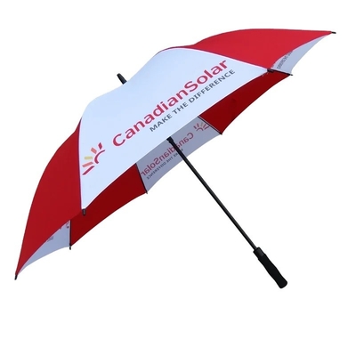 8 Ribs Fiberglass Windproof Red and White Golf Umbrella with Customized Logo Printing