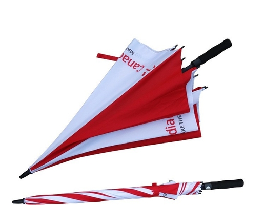 8 Ribs Fiberglass Windproof Red and White Golf Umbrella with Customized Logo Printing