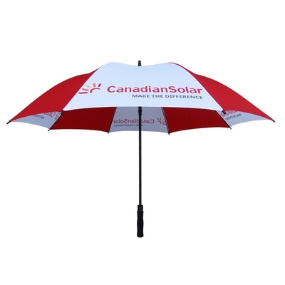 8 Ribs Fiberglass Windproof Red and White Golf Umbrella with Customized Logo Printing