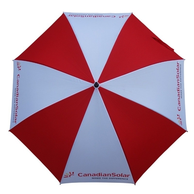 8 Ribs Fiberglass Windproof Red and White Golf Umbrella with Customized Logo Printing