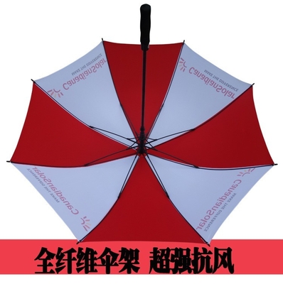 8 Ribs Fiberglass Windproof Red and White Golf Umbrella with Customized Logo Printing