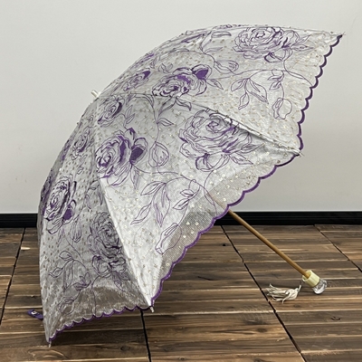 Sequin Embroidered Rose Adult Umbrella with Windproof Function and Lightweight Design