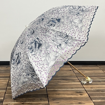 Sequin Embroidered Rose Adult Umbrella with Windproof Function and Lightweight Design