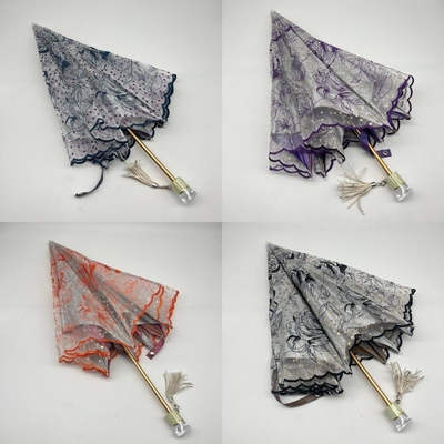 Sequin Embroidered Rose Adult Umbrella with Windproof Function and Lightweight Design