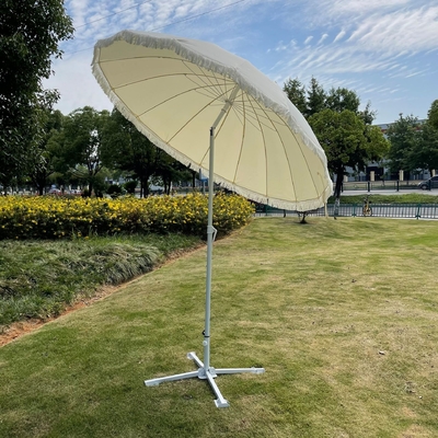 White Power Coated Steel Frame Large Outdoor Beach Umbrella with Tassels and Sunshade