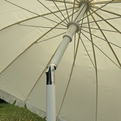 White Power Coated Steel Frame Large Outdoor Beach Umbrella with Tassels and Sunshade