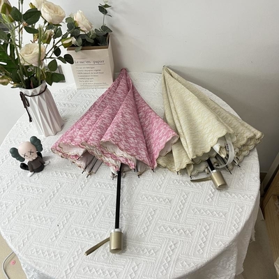 Travel Occasion Simple Pink Two-Fold Embroidery Umbrella Lightweight and Practical