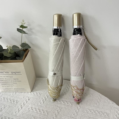 Travel Occasion Simple Pink Two-Fold Embroidery Umbrella Lightweight and Practical