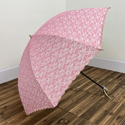 Travel Occasion Simple Pink Two-Fold Embroidery Umbrella Lightweight and Practical