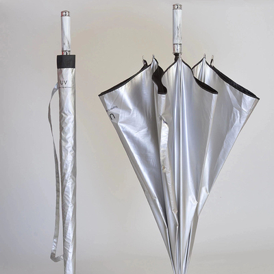 Plastic Coating Handle Long Double Titanium Silver Automatic Golf Umbrella for Outdoor