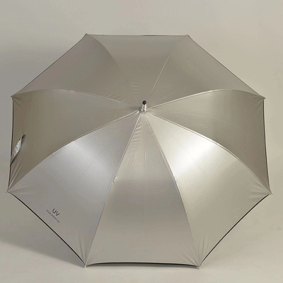 Plastic Coating Handle Long Double Titanium Silver Automatic Golf Umbrella for Outdoor