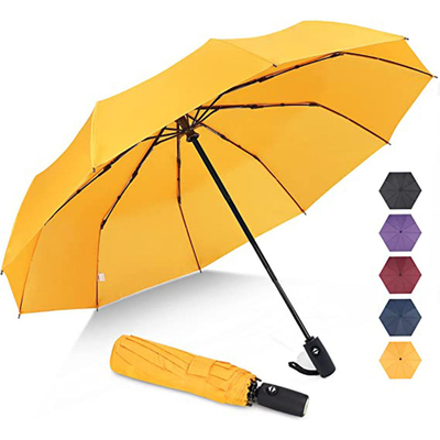 Customized Logo Three Section Folding Umbrella Rain and Sun Dual- Steel Shaft Design