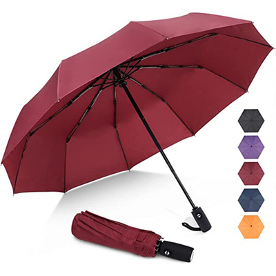 Customized Logo Three Section Folding Umbrella Rain and Sun Dual- Steel Shaft Design