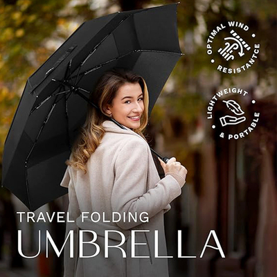 Custom Logo Double Folding Umbrella One Click Open Travel Umbrella for Advertising Gift