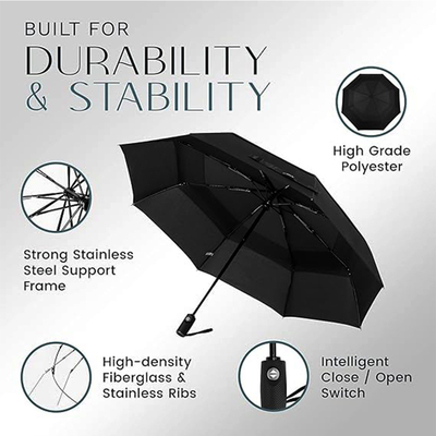 Custom Logo Double Folding Umbrella One Click Open Travel Umbrella for Advertising Gift