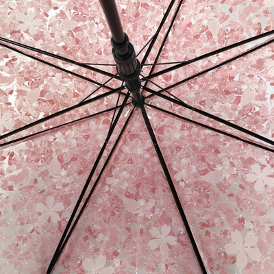 Plastic J Handle Customized Professional POE Clear Compact Sakura Umbrella for Travel