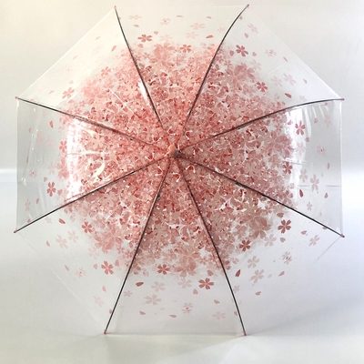 Plastic J Handle Customized Professional POE Clear Compact Sakura Umbrella for Travel