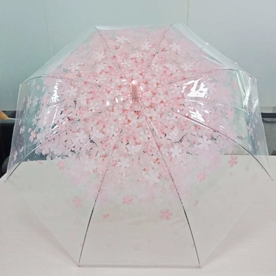 Plastic J Handle Customized Professional POE Clear Compact Sakura Umbrella for Travel