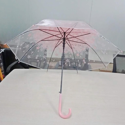 Plastic J Handle Customized Professional POE Clear Compact Sakura Umbrella for Travel