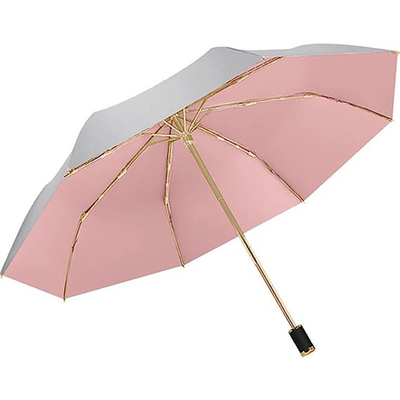 190T Nylon Fabric Sun Protection Umbrella with Triple Fold Design and Macaron Gold Stand