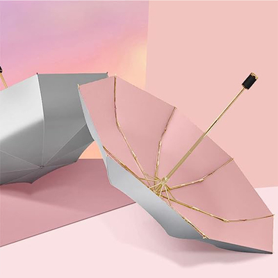 190T Nylon Fabric Sun Protection Umbrella with Triple Fold Design and Macaron Gold Stand