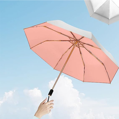 190T Nylon Fabric Sun Protection Umbrella with Triple Fold Design and Macaron Gold Stand