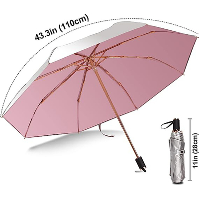 190T Nylon Fabric Sun Protection Umbrella with Triple Fold Design and Macaron Gold Stand