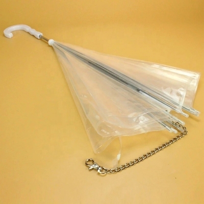 Custom Foldable Waterproof White Transparent Pet Plastic Umbrella with Aluminum Handle