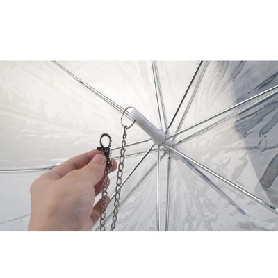 Custom Foldable Waterproof White Transparent Pet Plastic Umbrella with Aluminum Handle