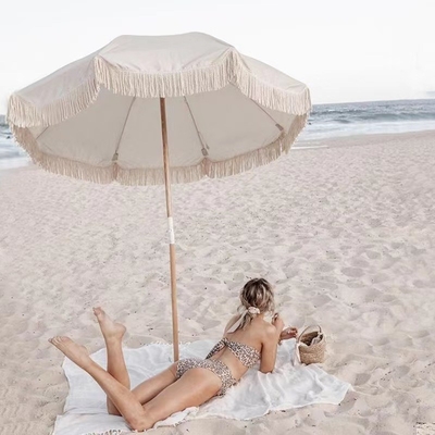 Outdoor Patio Beach Umbrella with Tassel Sunshade and 29/32 Shaft Korean Style Large
