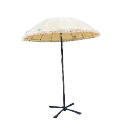16K Vintage Boho Wooden Pole Canvas Yellow Fringe Sun Outdoor Parasols Beach Umbrellas With Tassels