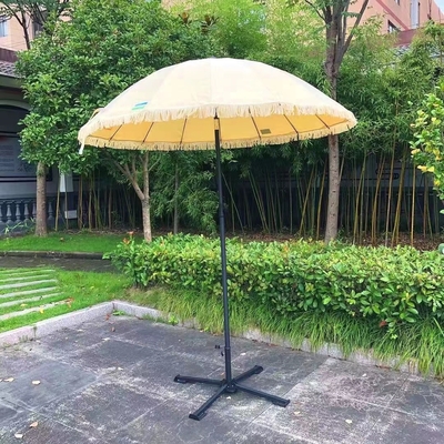 16K Vintage Boho Wooden Pole Canvas Yellow Fringe Sun Outdoor Parasols Beach Umbrellas With Tassels