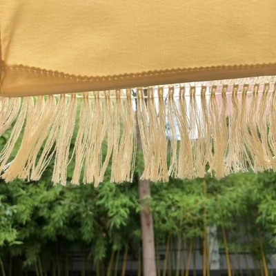 16K Vintage Boho Wooden Pole Canvas Yellow Fringe Sun Outdoor Parasols Beach Umbrellas With Tassels