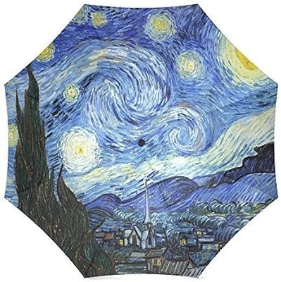 3 Fold Manual Open Pongee Panel Umbrella Oil Painting Museum Gift Umbrella Manual Close