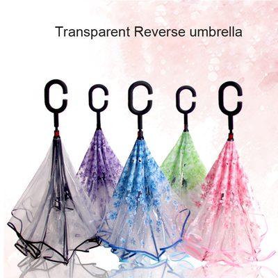23inch 8K Promotion Eco friendly Straight POE Sakura Transparent Reverse Plastic Umbrella