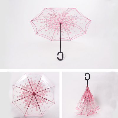 23inch 8K Promotion Eco friendly Straight POE Sakura Transparent Reverse Plastic Umbrella
