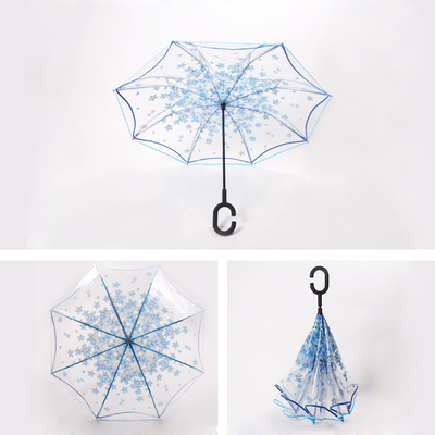 23inch 8K Promotion Eco friendly Straight POE Sakura Transparent Reverse Plastic Umbrella