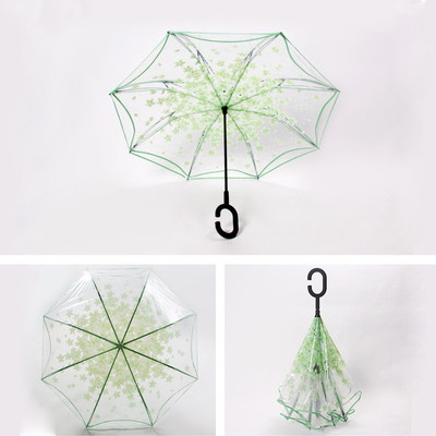 23inch 8K Promotion Eco friendly Straight POE Sakura Transparent Reverse Plastic Umbrella