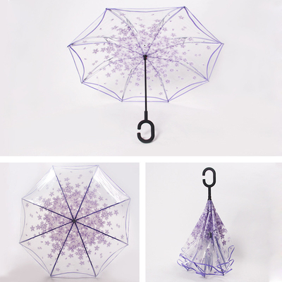 23inch 8K Promotion Eco friendly Straight POE Sakura Transparent Reverse Plastic Umbrella