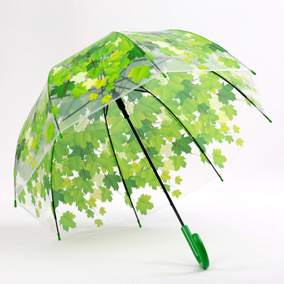 Long Handle Straight Umbrella with Maple Leaf Apollo Transparent Material Design
