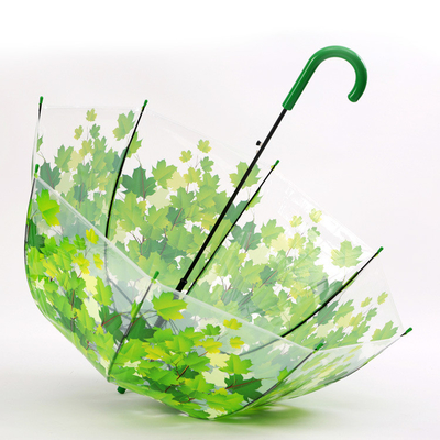 Long Handle Straight Umbrella with Maple Leaf Apollo Transparent Material Design
