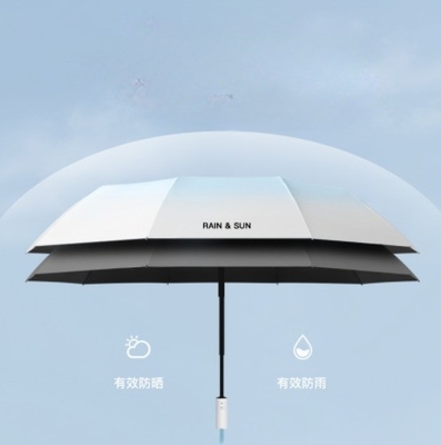 8k Gradual Color Three Fold Titanium Silver Rubber Sunblock Umbrella for Female Needs