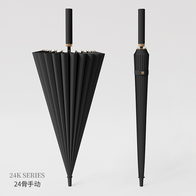 Large Fiberglass Frame 24-Bone Automatic Umbrella with Straight Rod and Long Handle