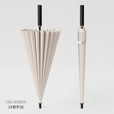 Large Fiberglass Frame 24-Bone Automatic Umbrella with Straight Rod and Long Handle