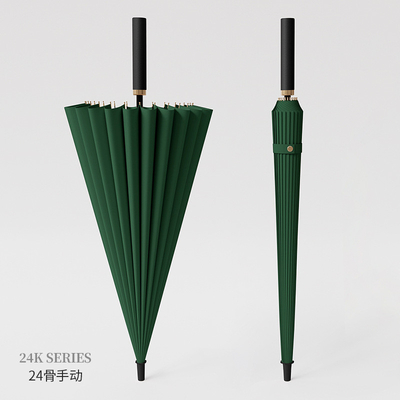 Large Fiberglass Frame 24-Bone Automatic Umbrella with Straight Rod and Long Handle