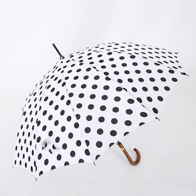 Long Handle Printed Umbrella with Solid Wood Curved Handle and 190T-50D Pongee Fabric