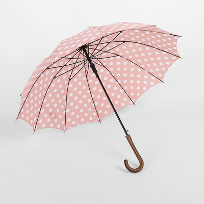 Long Handle Printed Umbrella with Solid Wood Curved Handle and 190T-50D Pongee Fabric