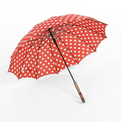 Long Handle Printed Umbrella with Solid Wood Curved Handle and 190T-50D Pongee Fabric